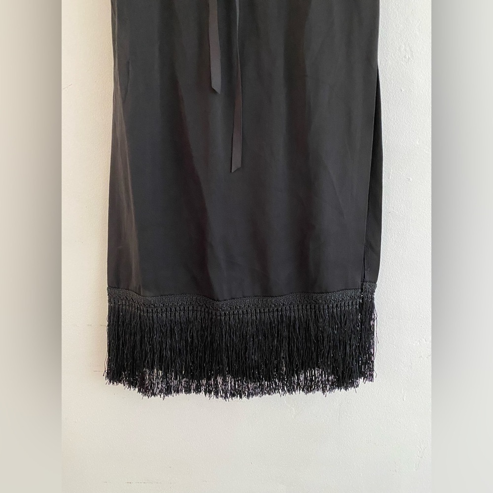 Zara Elegant Black Fringe Pencil Skirt size xs NWT Pockets and adjustable - Picture 3 of 7